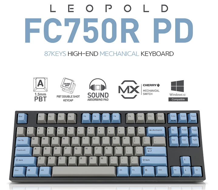Bàn phím cơ Leopold FC750R PD PBT Doubleshot Blue switch Blue-Grey